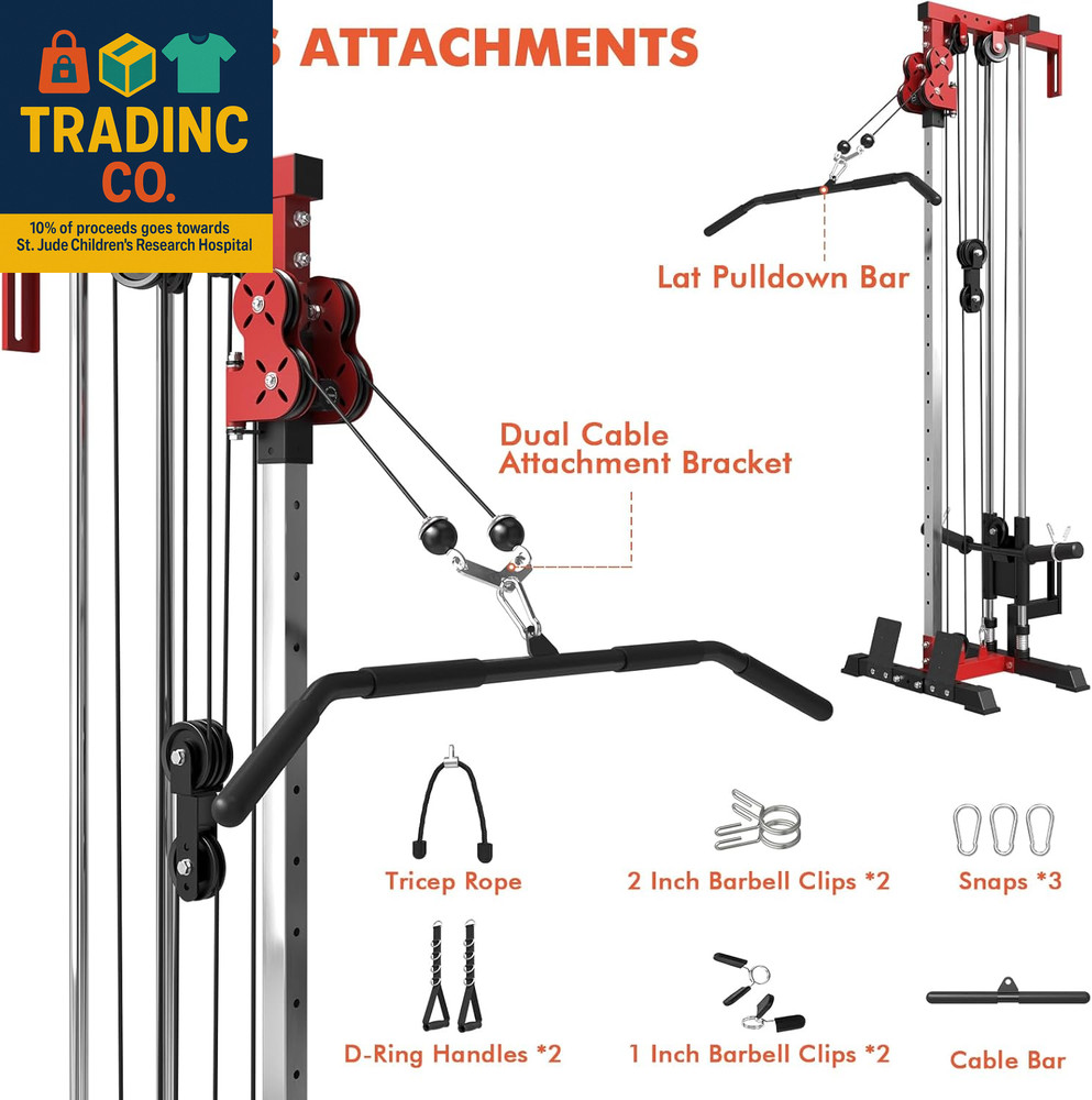 Wall Mount Cable Station, Cable Crossover Machine with Dual Pulley System and 18