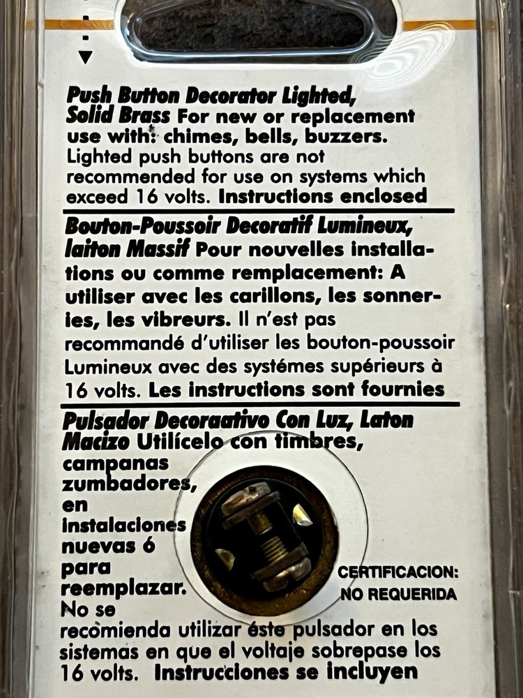 Heath / Zenith Lighted Wired Push Button Solid Brass Doorbell 865 l👀k