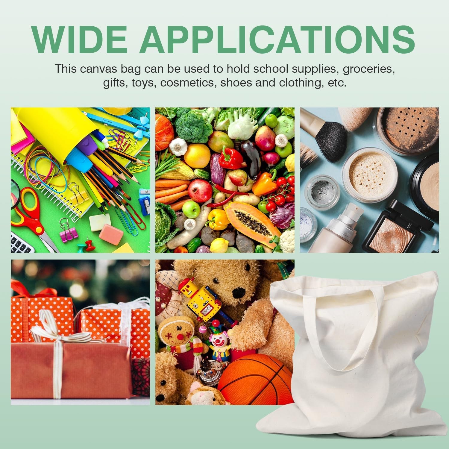 50 Pack Canvas Tote Bag Bulk Sublimation Blank Bags, 13x15 Inches