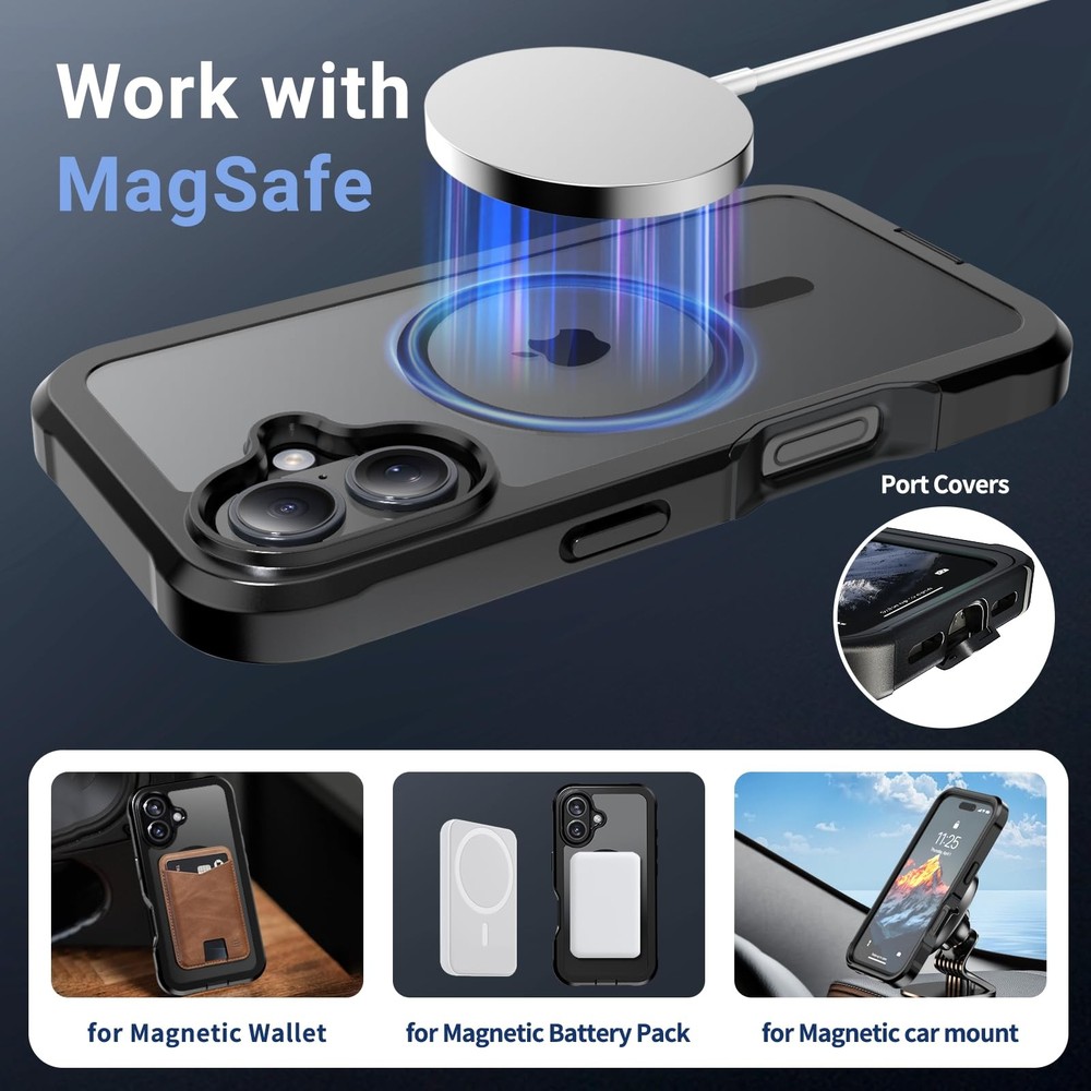jaroco Magnetic for iPhone 16 Case, [Compatible with 16, Black
