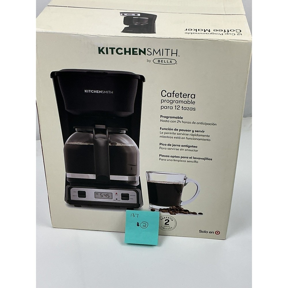 KitchenSmith by Bella 12 Cup Programmable Coffee Maker Black Auto Drip NEW
