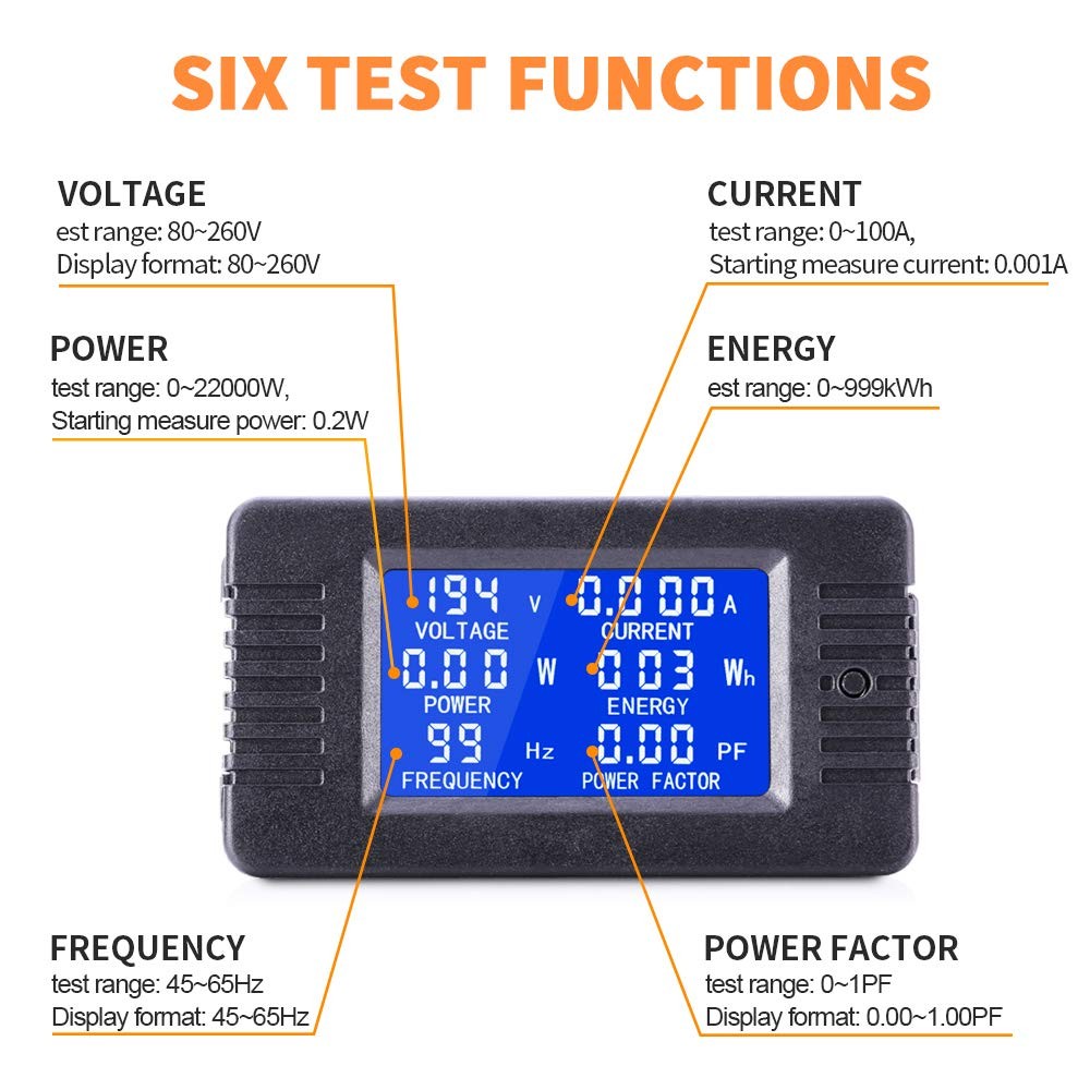 80-260V 100A AC Multi-meter, LCD Display Amp Volt Meter Energy Monitor Panel Kit