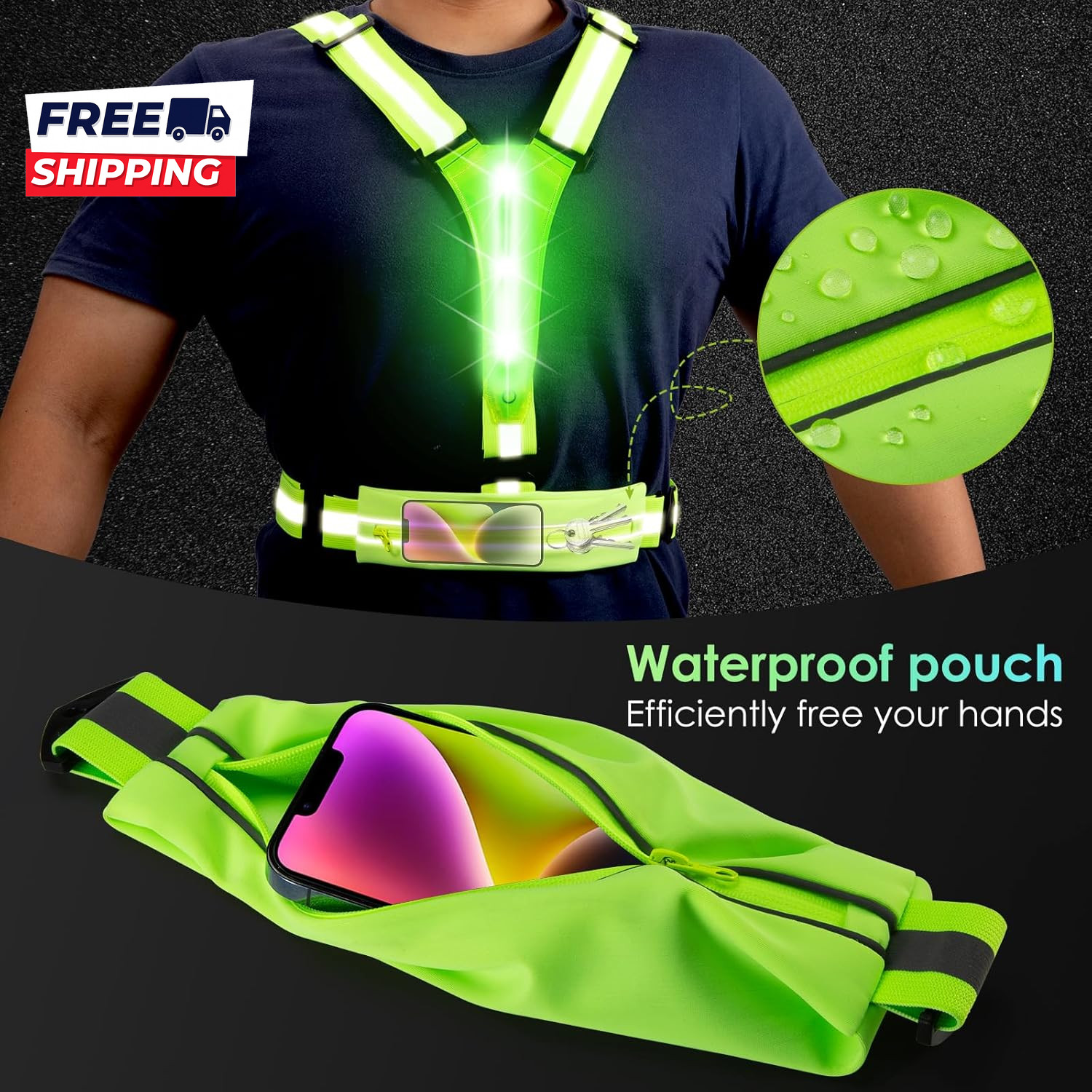 LED Reflective Light up Safety Running Vest for Biking Walking at Night