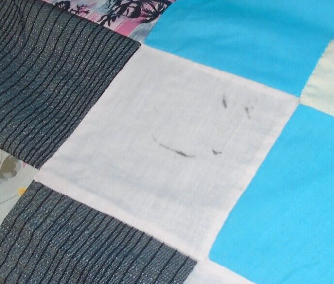 Multicolor Cotton Fabric DIAMOND Pattern Quilt Top ONLY 84" x 67"