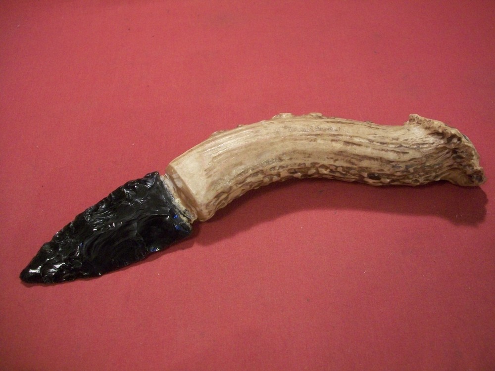 Primitive Obsidian & Stag Handled Hand Made Knife