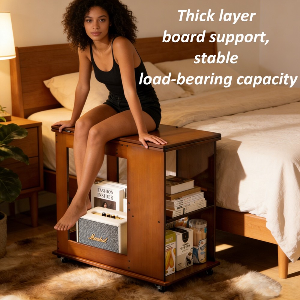 Bamboo folding edge table with movable storage, foldable tabletop suitable for