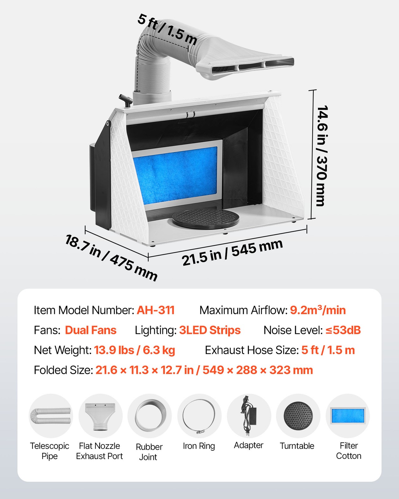 VEVOR Airbrush Spray Booth Hobby Paint Spray Booth with Dual Fans 3 LED Lights