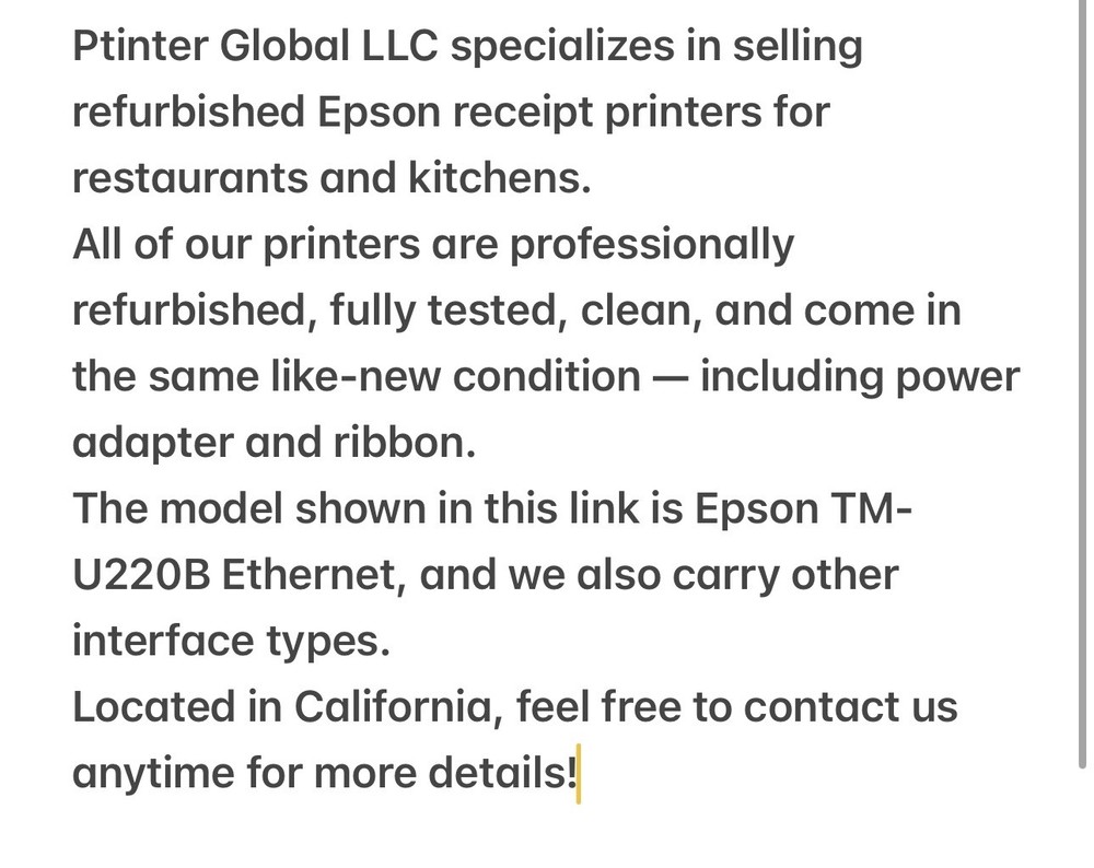 Epson TM-U220B Pos Kitchen Receipt Printer (ETHERNET | Network) 1 Unit