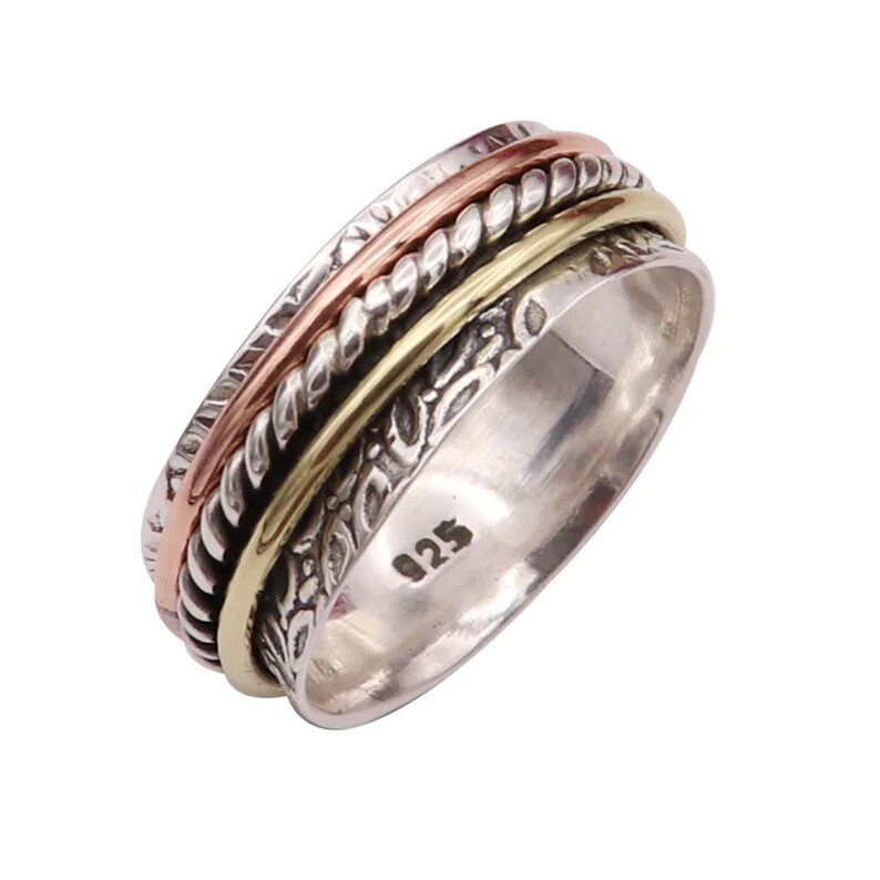 Copper Solid 925 Sterling Silver Band& Spinner Ring Handmade Ring All Size-U-91