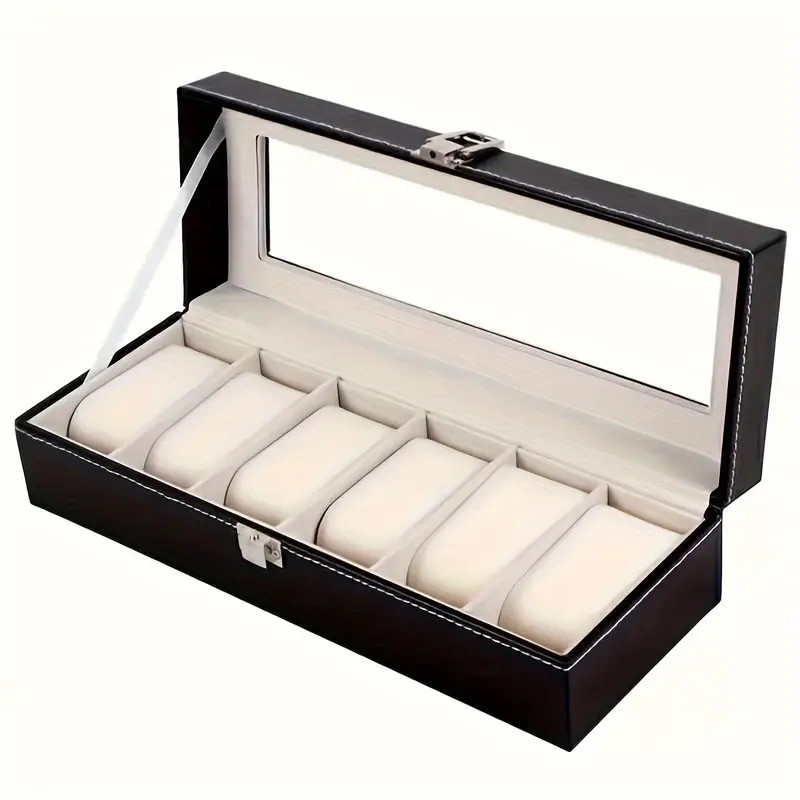 6 Slots Watch Box PU Leather Watch Case Jewelry Storage Watch Display Case Gift