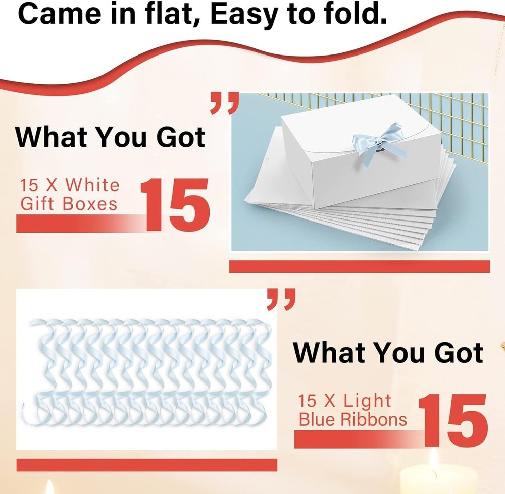15-Pack Versatile White Gift Boxes with Lids - Easy Assembly & Large Capacity