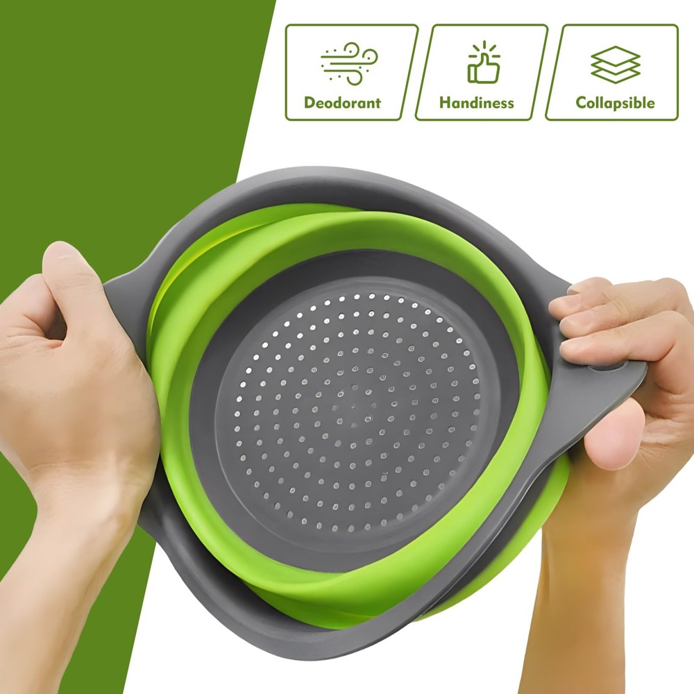 Silicone Colander Collapsible Strainers Set for Kitchen- 2 Pack (5Qt) -Over Home