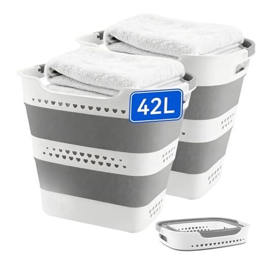 42L Collapsible Plastic Laundry Basket Hamper with Handles, Foldable Laundry 1