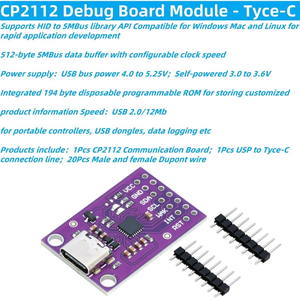 MTDELE CP2112 Debug Board Tyce-C USB to SMBus I2C Communication Module with...