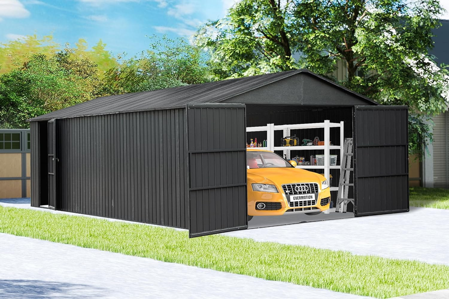 Domi 12x20FT Metal Garage Shed Carport with Lockable Doors