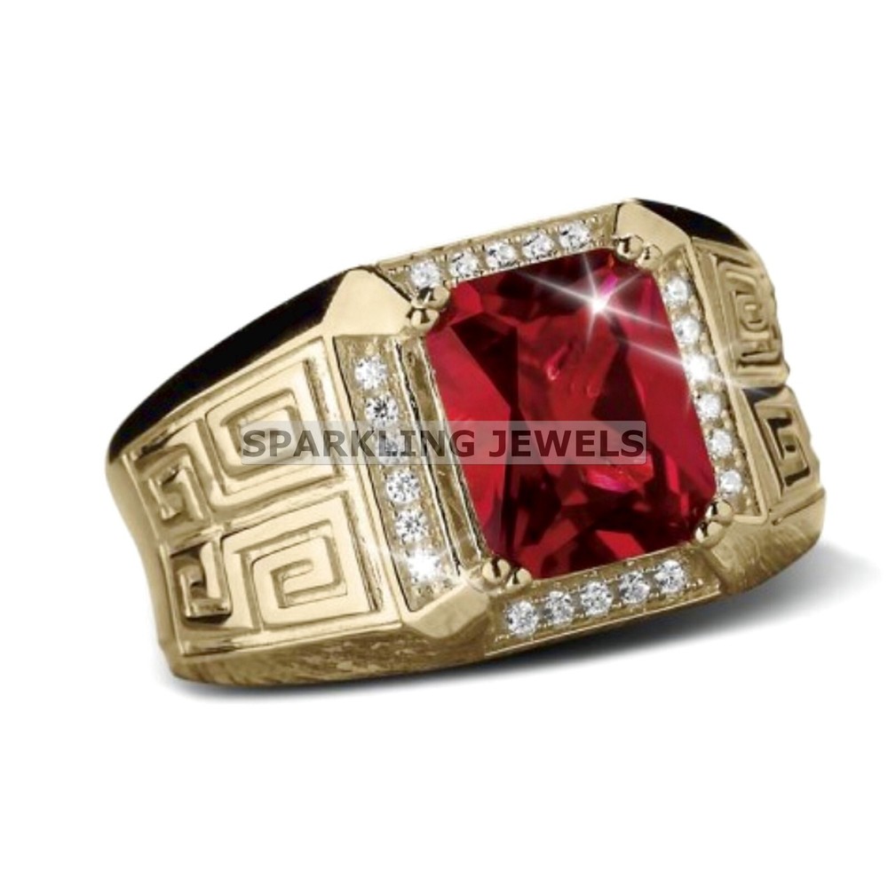 VVS Garnet Emerald Cut With 14K Solid  Gold  Ring For Men #C221