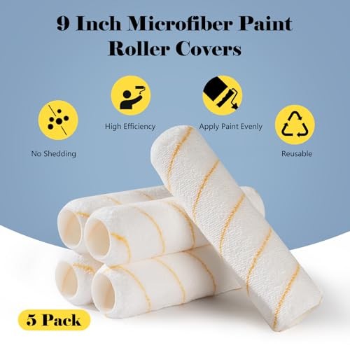 Paint Rollers, 5 Pack, 9 Inch Paint Roller Covers, Microfiber Paint Rollers,