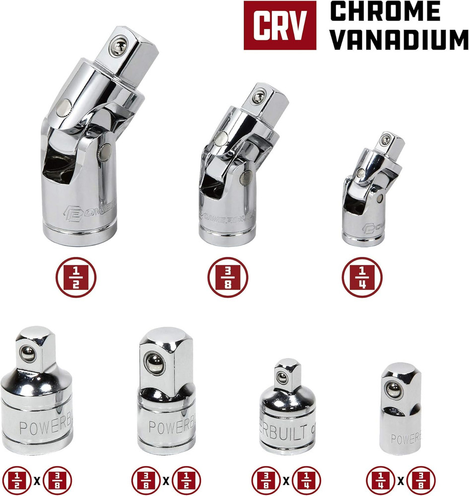 7 Piece Universal Joint and Socket Adaptor Set, U-Joint and Socket Extension Set