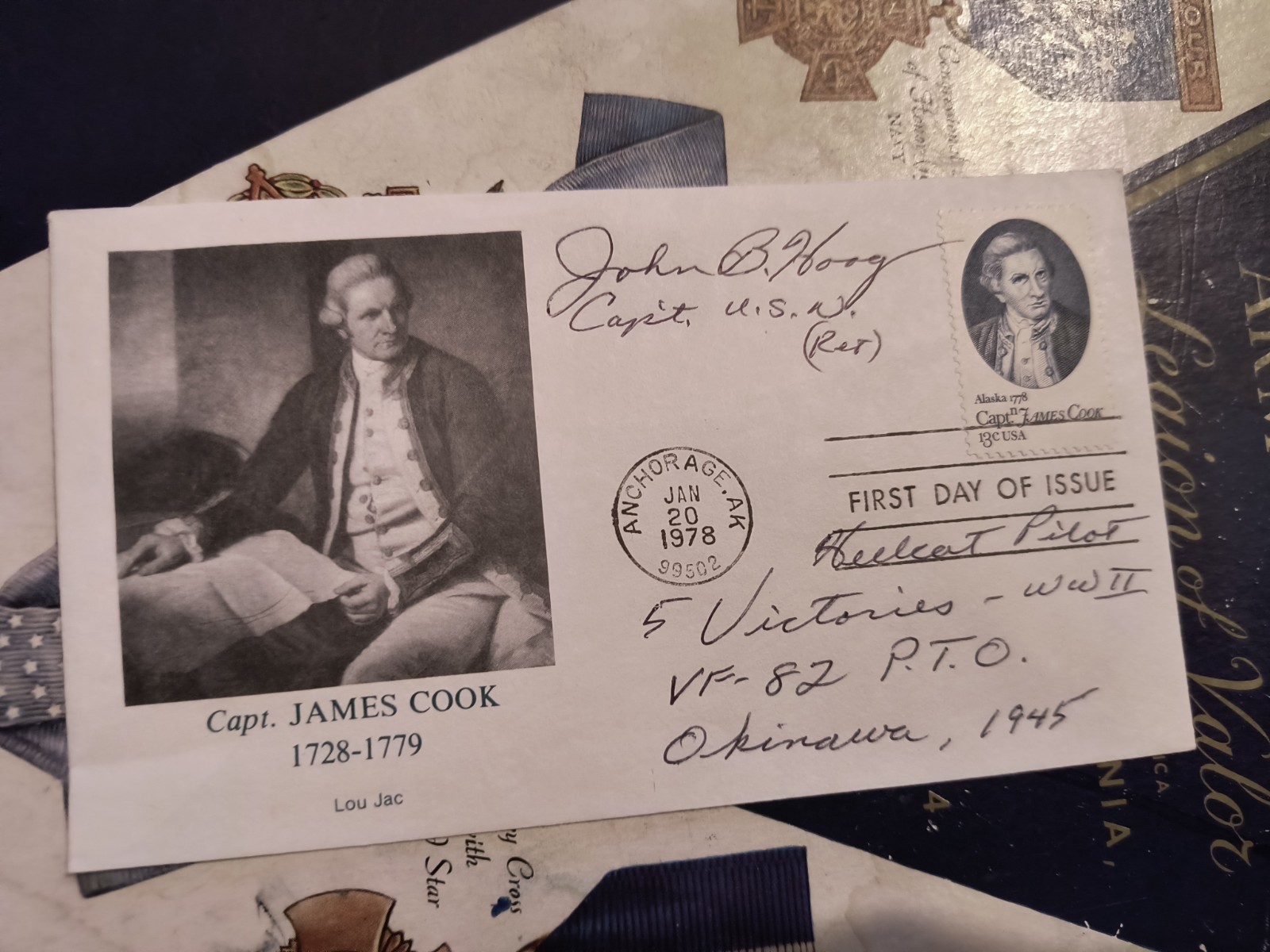 WWII Ace Capt. JOHN BANNATYNE HOAG 5Vs VF-82 Signed FDC Very Scarce!