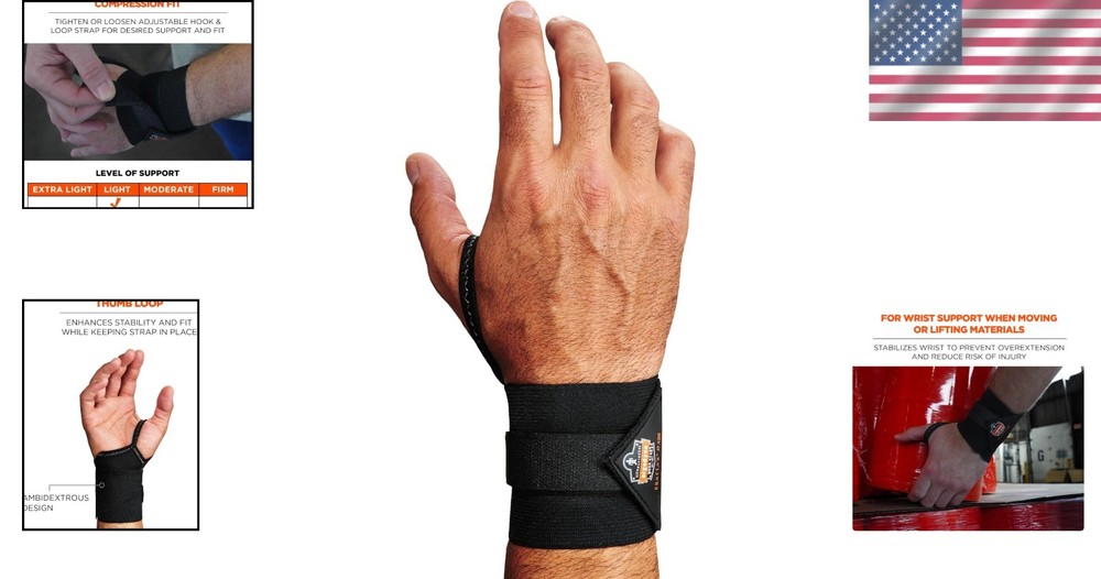 ProFlex 420 Black Wrist Wrap with Thumb Loop - Adjustable Support for Sprains