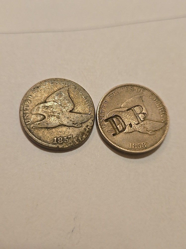 1857 and 1858 flying eagle cents With D.B