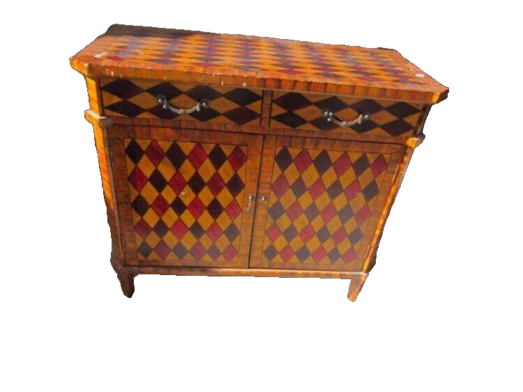 Classic Focal Statement Harlequin Deco Style Diamond Pattern Cabinet (Needs TLC)