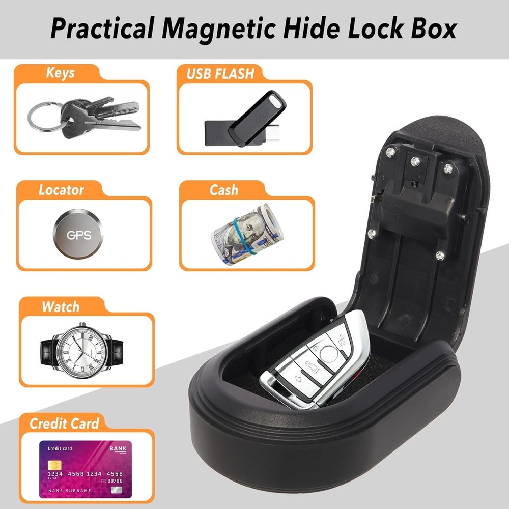Magnetic Key Box for Under Car, Hide a Key Outside with Combination Lock Box, Re