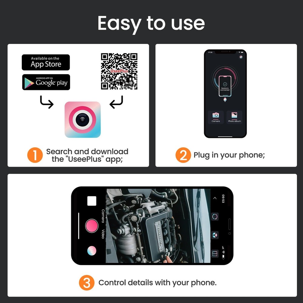 Endoscope Camera with Light, HD Borescope with Dimmable LED, Endoscope Camera...