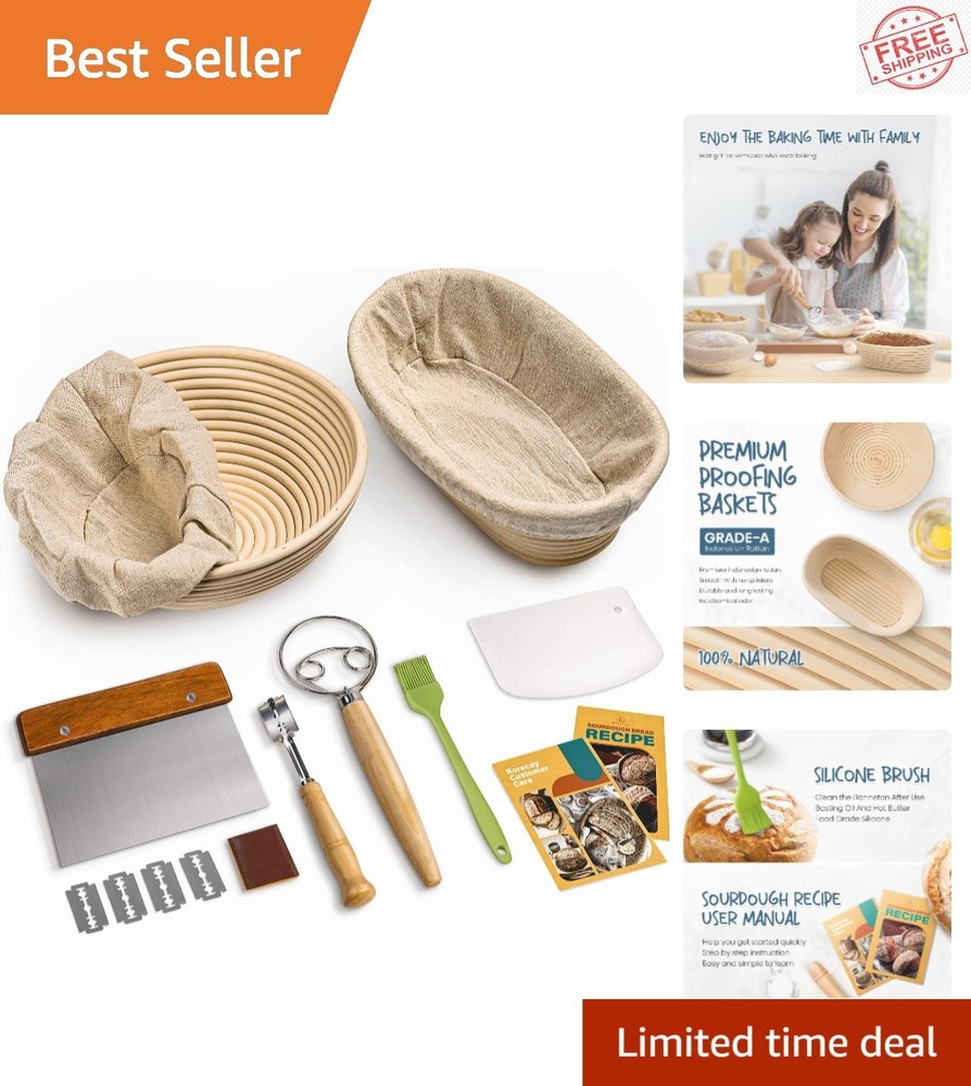 Complete Baking Kit: 9-Inch Round & 10-Inch Oval Baskets with Essential Tools
