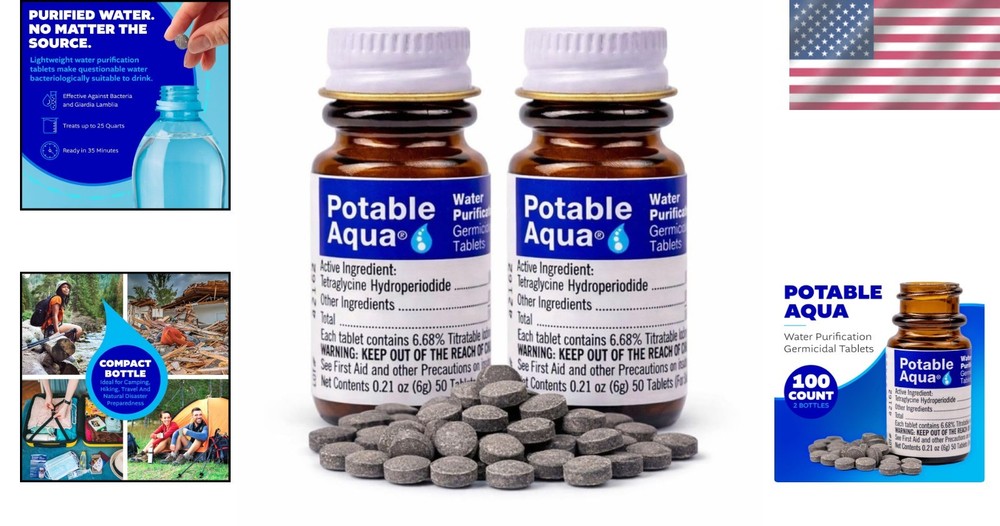 Water Tablets Purification for Drinking (100 Count) - Water Filtration System Su