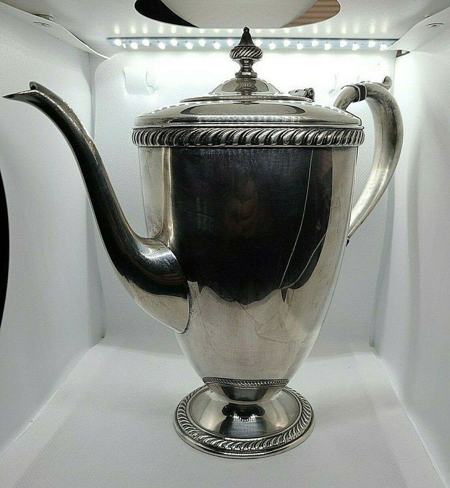 Vintage Oneida Haddon Silverplated Coffee Pot Gadroon Border Hollowware
