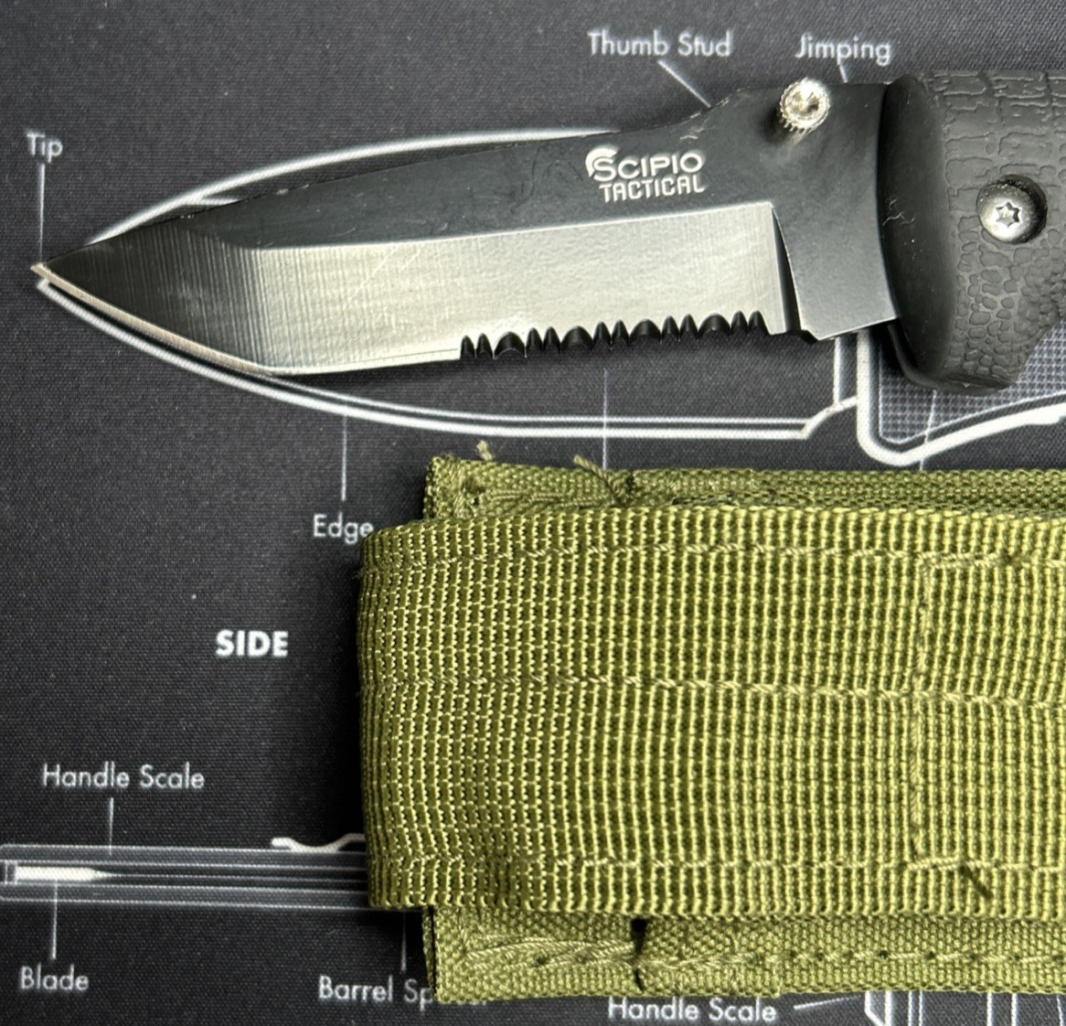 Scipio Tactical Folding Knife Black Rubber Handle Tanto Combo Edge Blade VGUC