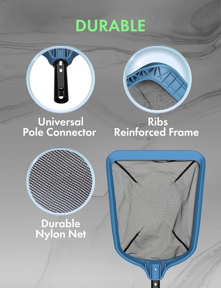 Pro 2-in-1 Pool Skimmer Net w/ Deep Mesh – Fast Leaf & Debris Removal Tool