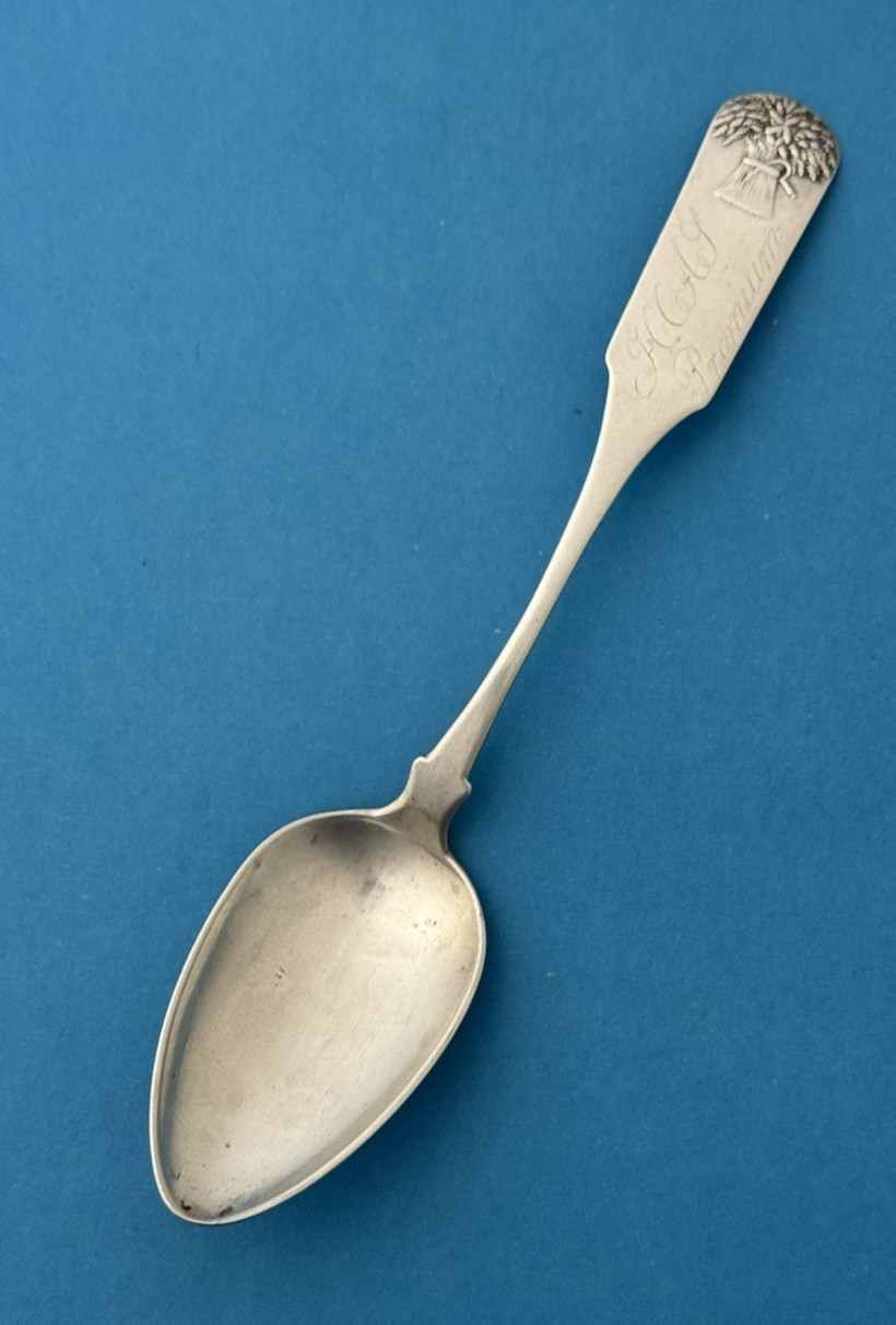 BASKET OF FLOWERS Coin Silver TABLESPOON Goodwin Hartford 8 1/4"