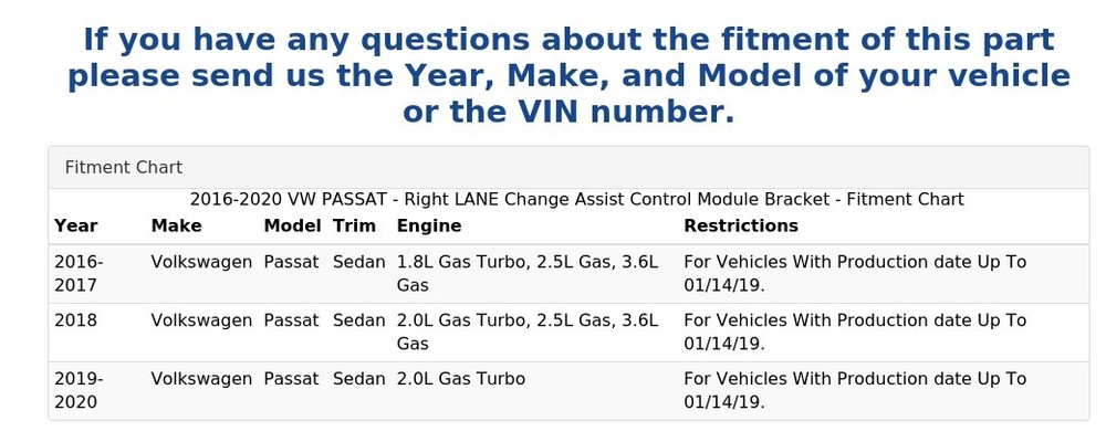 2016-2020 VW PASSAT - Right LANE Change Assist Control Module Bracket