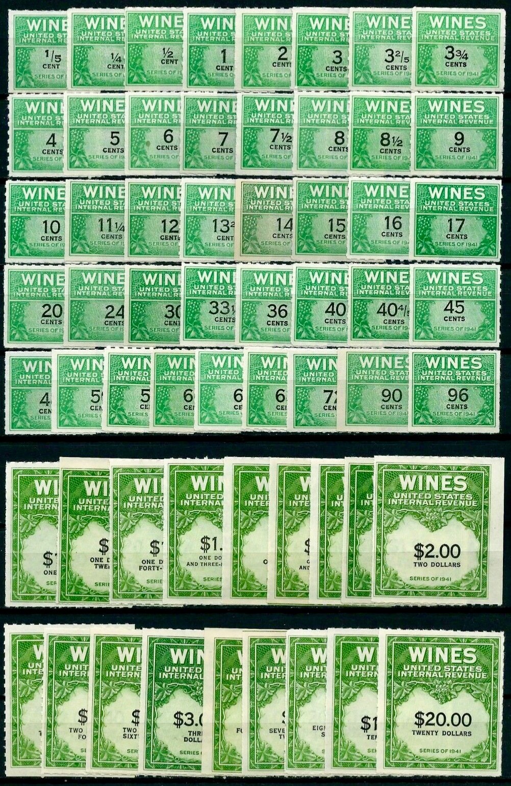 US #RE108/RE203 MNH 1942-1954 Wine Tax Internal Revenue Collection