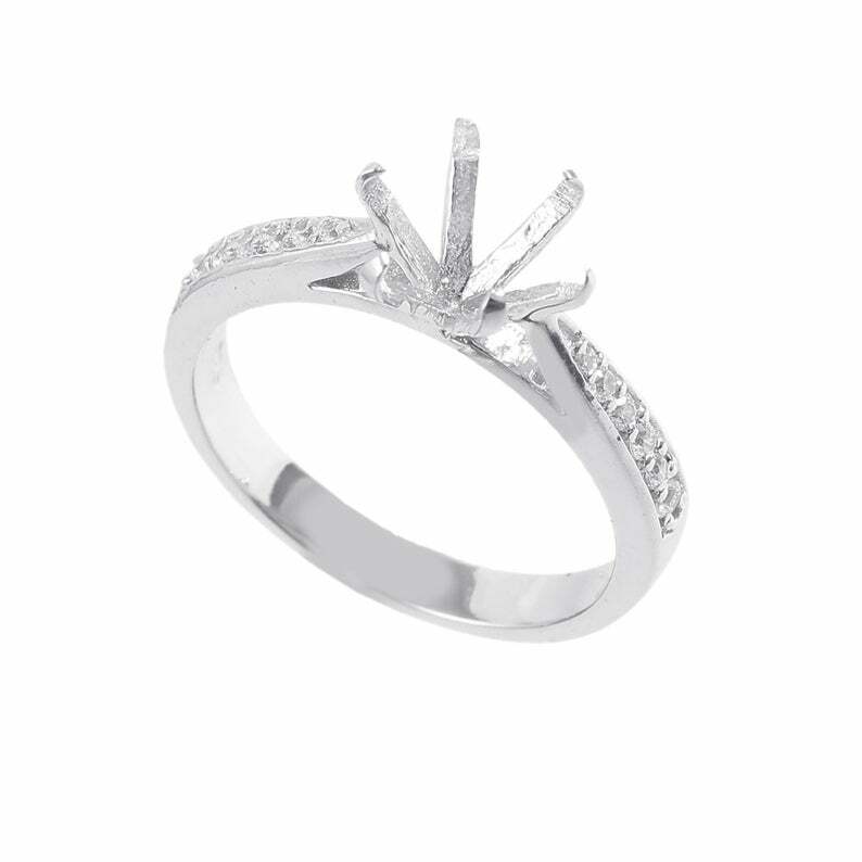 925 Silver 8 mm Round Engagement Ring Setting CZ Setting 8 mm Round Ring Setting