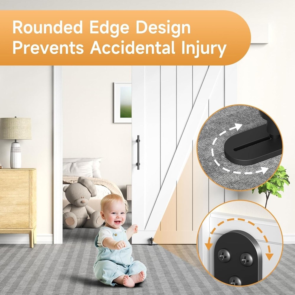 2PCS Sliding Barn Door Floor Guide - Adjustable Rollers, Quiet Operation