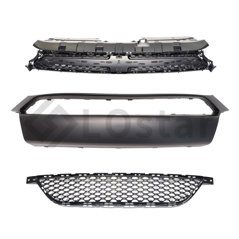 New 3PC Front Bumper Molding & Upper & Lower Grille Set For 2013-2016 Dodge Dart