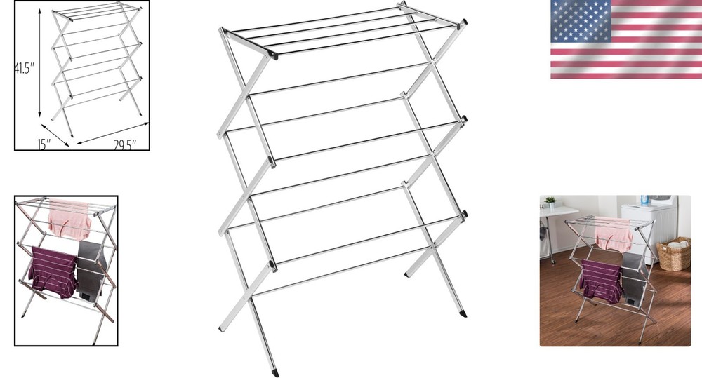 Folding Chrome Drying Rack - 24FT Space, Stylish Design for Efficient Air Drying