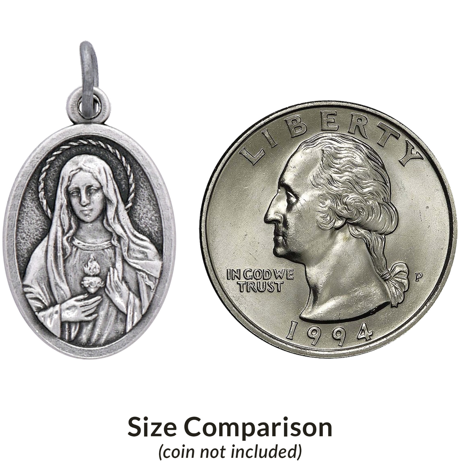 100 Sacred and Immaculate Heart Twin Hearts Bulk Silver-Plated Medals — Italy