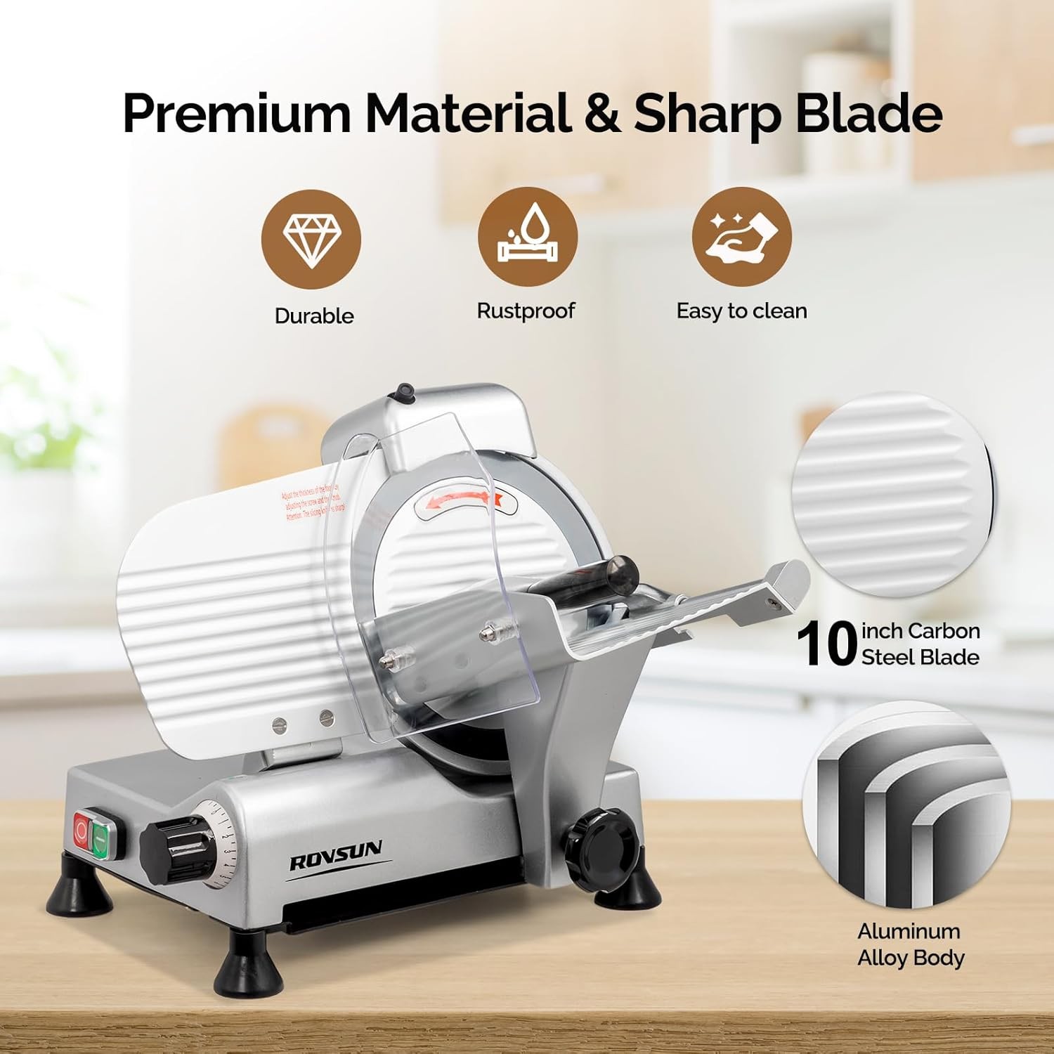 ROVSUN Commercial Electric Meat Slicer Machine, 10" Food Cutter Deli Cheese 240W