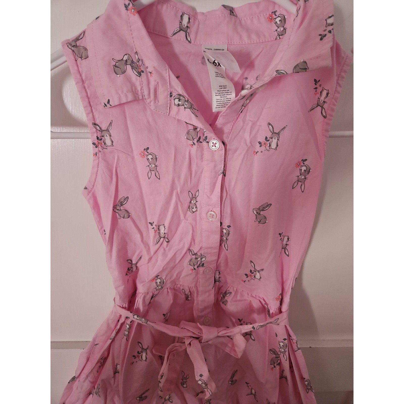 Light Pink Carter's Collared Dress with Grey Bunny Print, Size 6