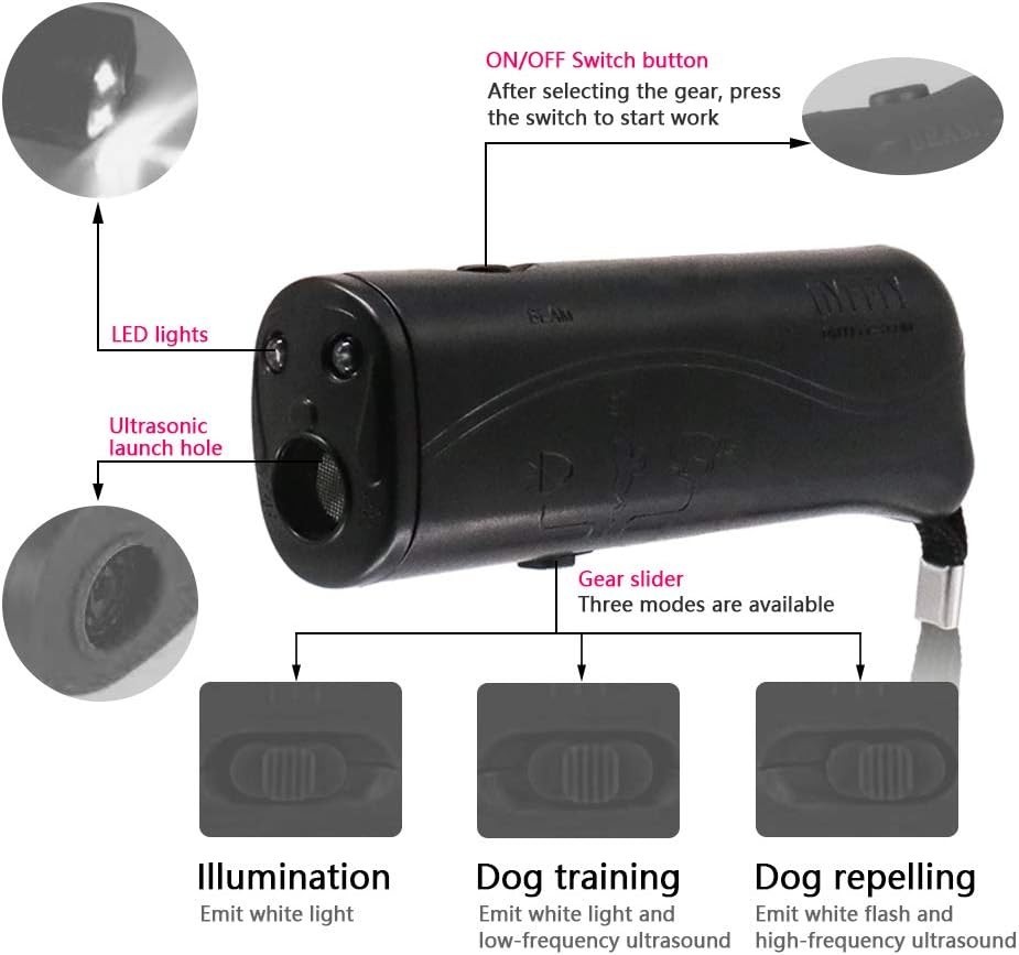 Compact Dog Training Tool with LED Flashlight and Bark Control - Pet Safety