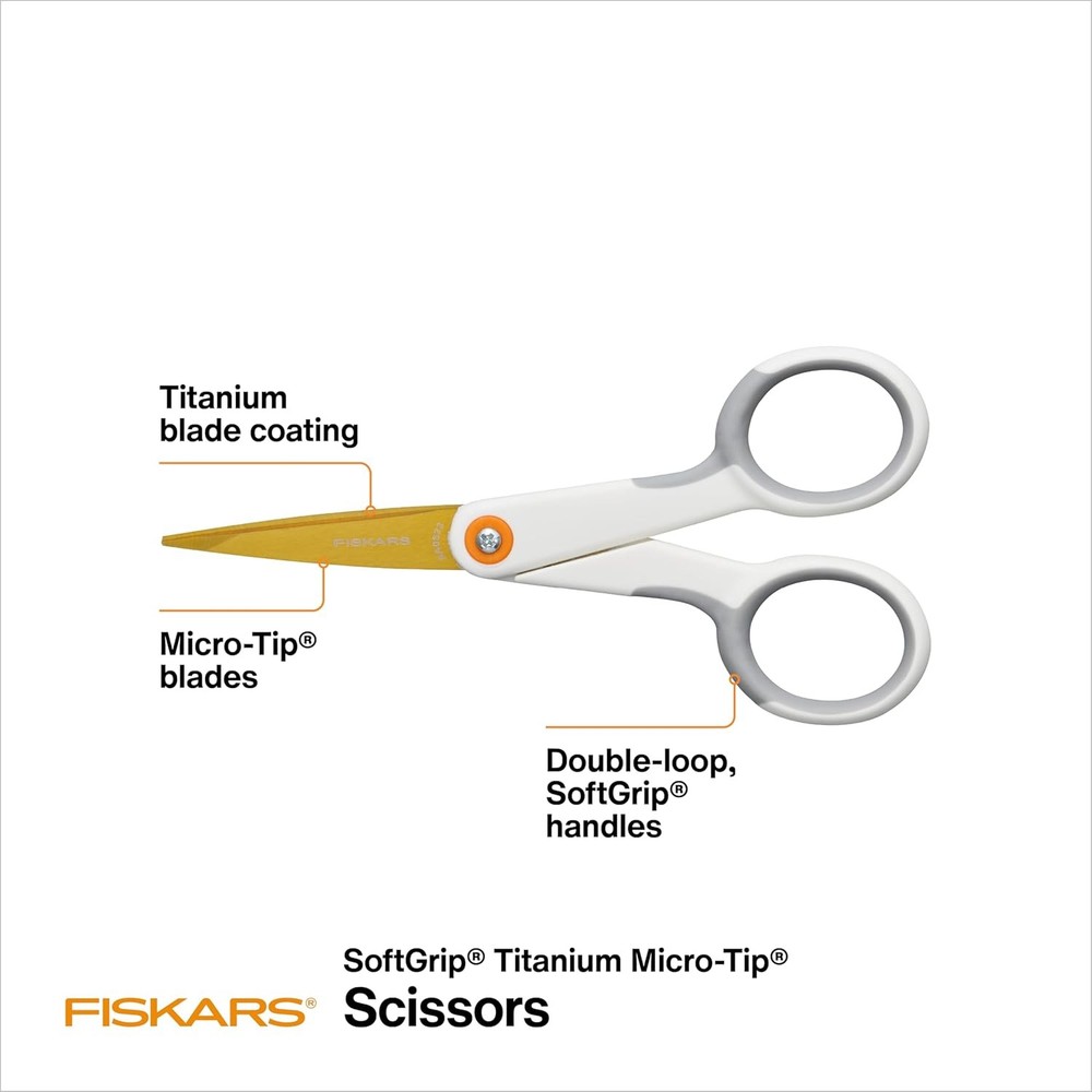 Fiskars Micro-Tip Scissors, Precision Cutting Shears, Titanium Blades & SoftGrip