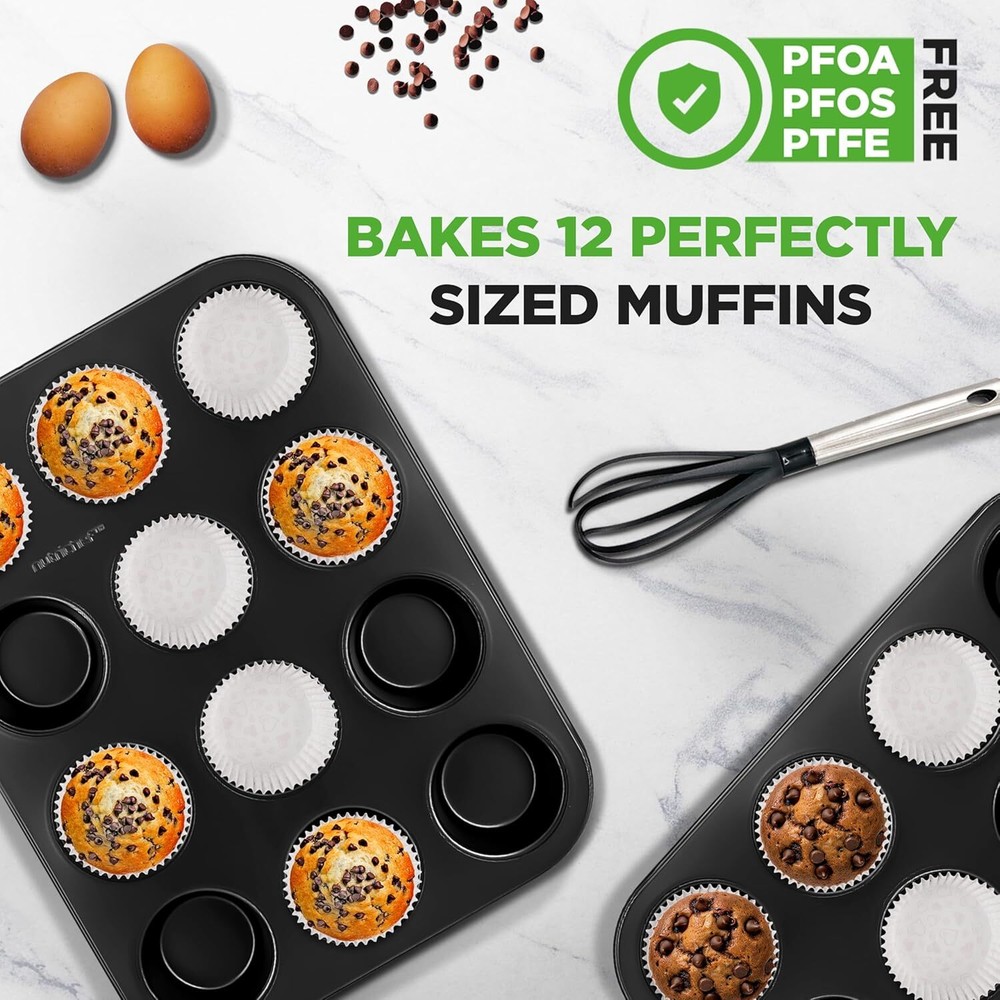 NutriChef NC2TRCP4 Muffin Pans for Baking 2-Pack - Black