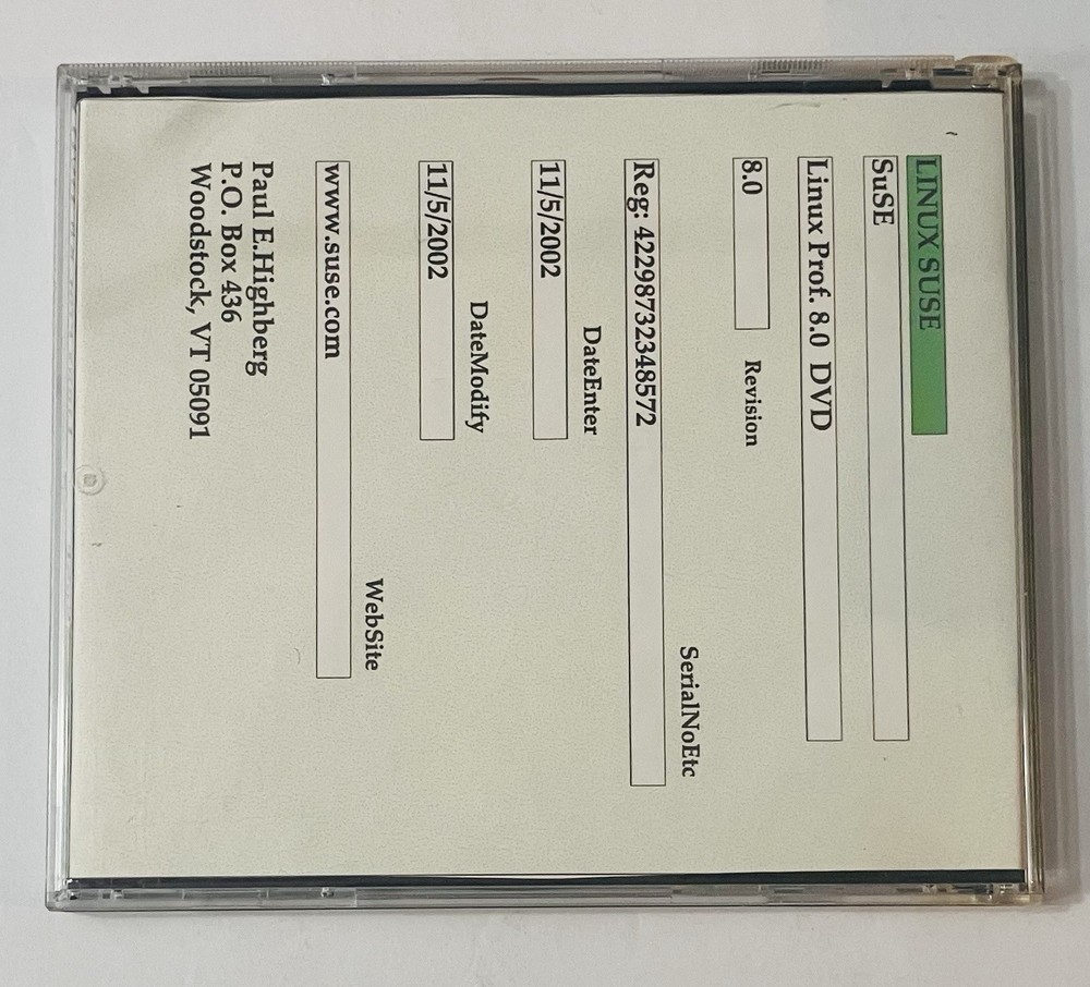 SuSE Linux 8.0 Professional DVD | Vintage Linux Install Disc | Tested | 2002 EXC