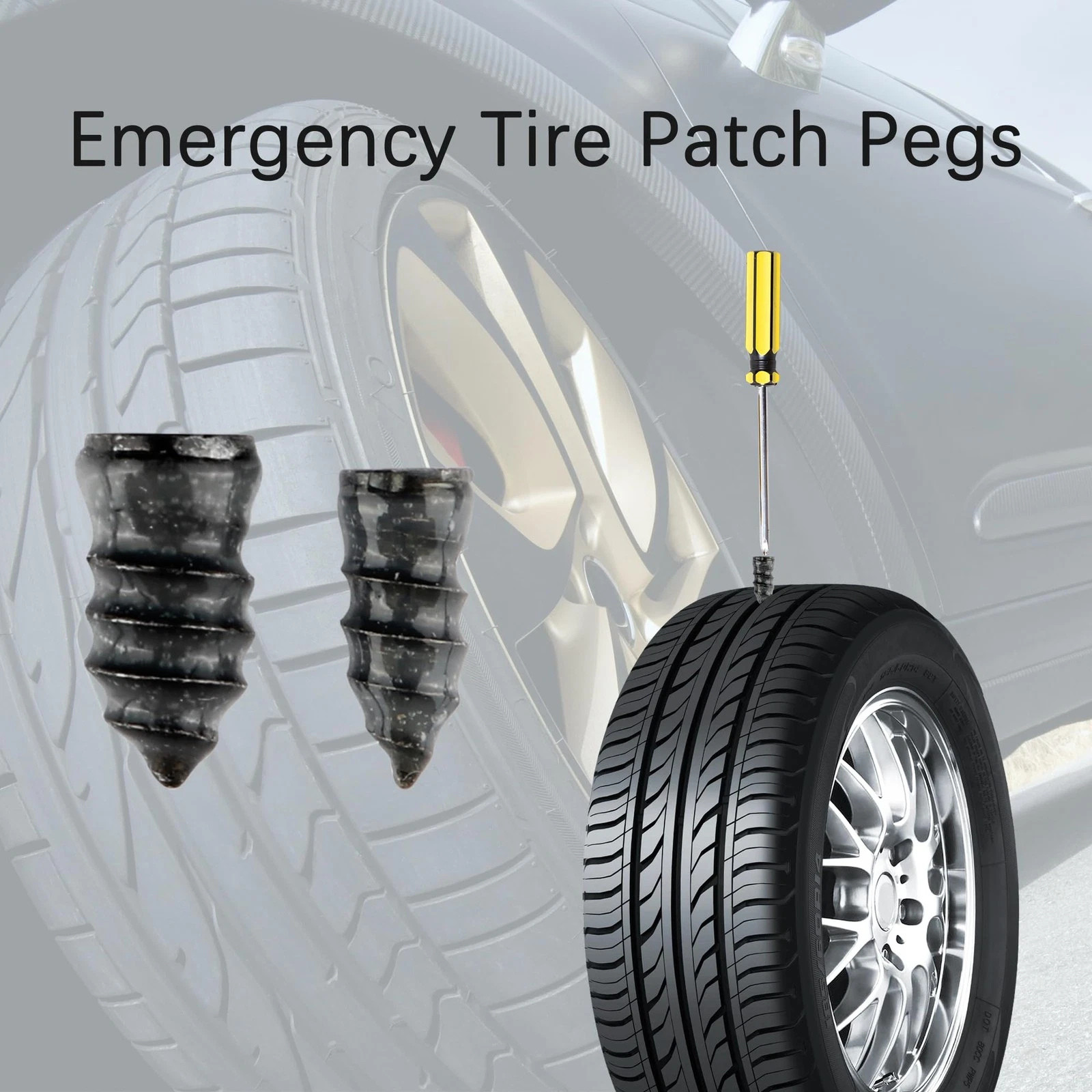 20 Pcs Tire Repair Rubber Nail Screw Tire Plugs Quick Puncture for Car