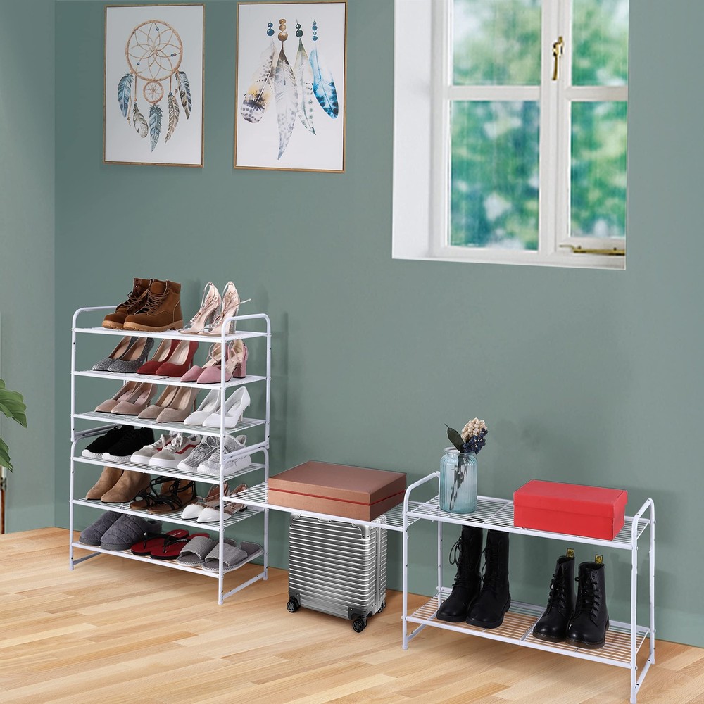 Simple Trending 3-Tier Stackable Shoe Rack, Expandable & Adjustable Shoe Shel...