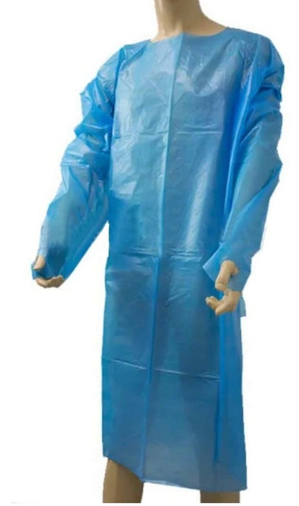 Isolation Gown Disposable Blue Poly Large 4 pcs